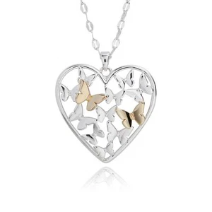 Collar Largo Corazón Equilibrium Filigrana Mariposa Plateado y Enchapado en Oro - Imagen 1 de 4