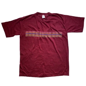 T-shirt girocollo vintage Lockheed logo scritta arcobaleno adulto grande rosso marrone - Foto 1 di 6