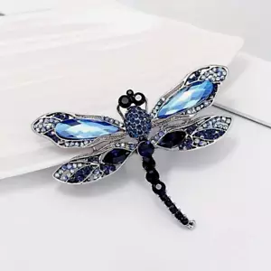 NUEVO Broche Prendedor de Seguridad Estilo Estrás Cristal Azul Amor Libélula - Imagen 1 de 4