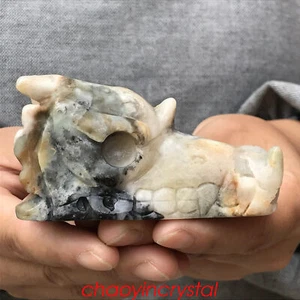 0.46LB Natural Amazonite Dragon Skull Quartz Crystal Carved Decor XK862-05-A - Picture 1 of 12