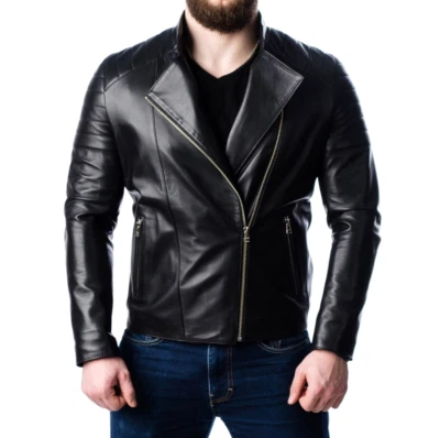 Chaqueta de cuero acolchada para motocicleta para hombre... chaqueta de cuero, regalo de San Valentín Foto 1 de 4