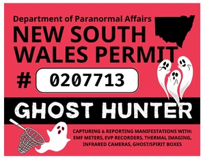 NEW SOUTH WALES GHOST HUNTING PERMIT Glossy Vinyl Sticker NEW Ghost Hunter - Picture 1 of 1