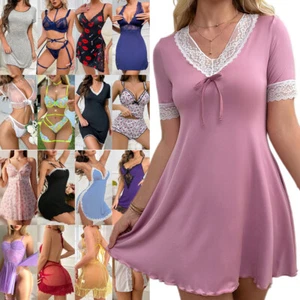Nightshirt Sexy Lingerie Nightgown Babydoll Garter Bra Thong Teddy Chemise Robe - Picture 1 of 316
