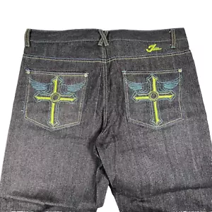 Vintage Jinzu Jeans Embroidered Pockets Cross Angel Wings 40x32 - Picture 1 of 7