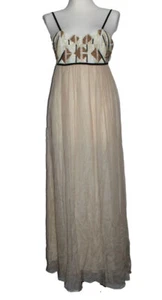 DAMEN ABENDKLEID LANGES KLEID CAMEL TAUPE ECRU PERLEN BLANK LONDON Gr. XS NEU - Bild 1 von 4