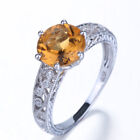 Feiner Citrin & Diamanten 10k Weißgold Edelstein Hochzeit Vintage Ring 7-8 mm rund