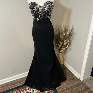 Vtg DEB Women Black Strapless Beaded Sequins Long Mermaid Event Gown Sz 9/ 10 - Picture 1 of 9