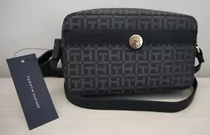 Tommy Hilfiger 69JA558-002 Black Monogram Logo PU Leather Crossbody Purse Bag$98 - Picture 1 of 11