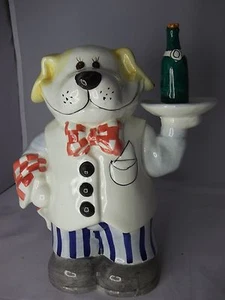 9" Waiter Dog w/ Serving Tray & Champagne or SodaBank Ceramic Hand Painted NEW - Picture 1 of 5