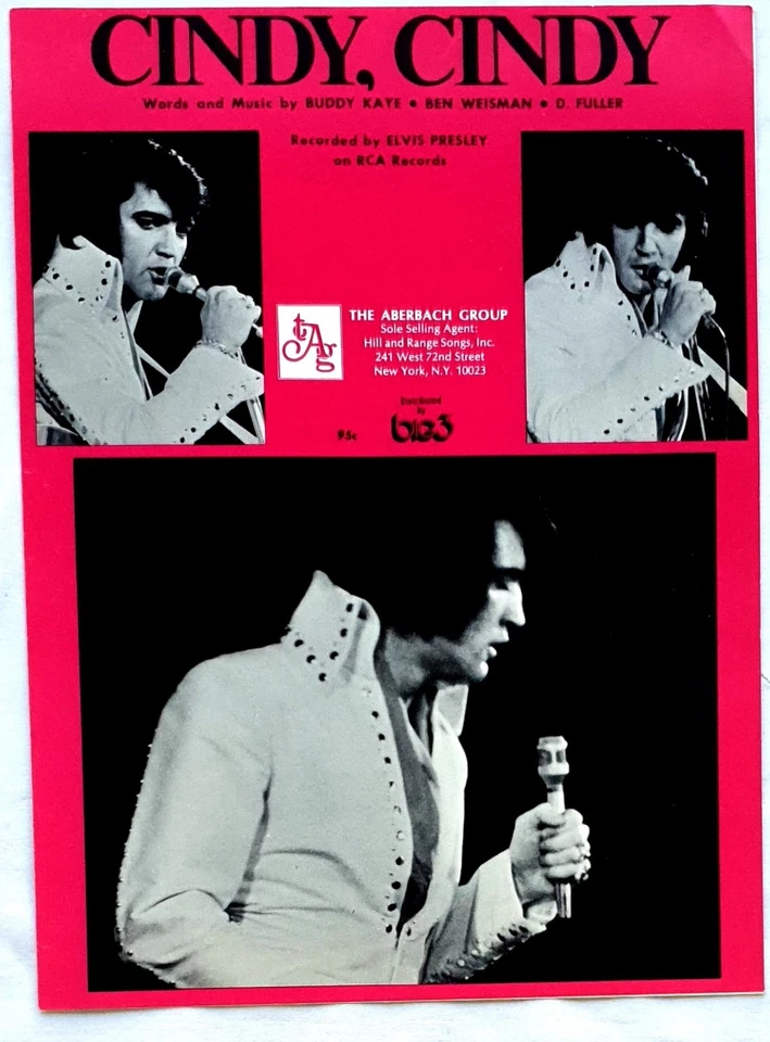 Elvis Presley - Cindy, Cindy 1971 Original USA Sheet Music - Scarce - Image 1 of 1