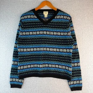 Vintage St. John's Bay Fair Isle V-Neck Holiday Sweater 100% Washable Wool Sz L - Picture 1 of 8