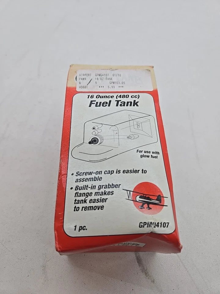 Rare Vintage Great Planes 16 Ounce 480 CC LARGE Fuel Tank GPMQ4107 New M3 - Image 1 of 4