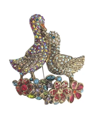 Heidi Daus "Lucky Ducks" Crystal Floral Duck Pin Brooch-NWT Orig. price $146.25 - Image 1 of 2