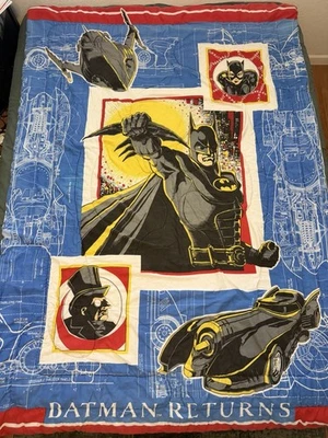 VTG 1991 Batman Returns Twin Comforter Penguin Catwoman Batmobile - Image 1 of 4