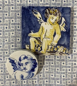 2 Angelo Cherubino Piastrelle Ceramica Portoghese Azulejo Sottobicchiere Dipinto a Mano 5,4" - Foto 1 di 6