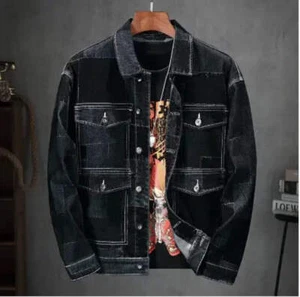 Men's Vintage Flocked Panel Denim Jacket - Picture 1 of 9