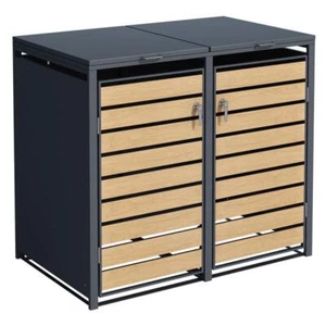 Boîte de Poubelle Mülltonnenverkleidung 2 Portes Coffre Anthracite Avec Décor - Photo 1/12