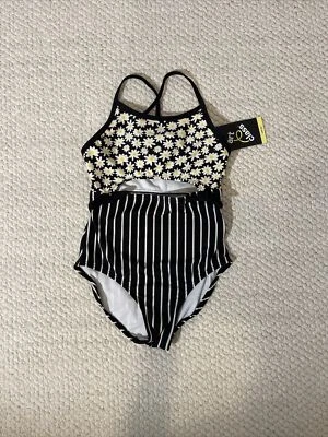 Traje de baño de una pieza con estampado de margaritas Art Class para niñas M 7/8 corte frontal moño a rayas Foto 1 de 4