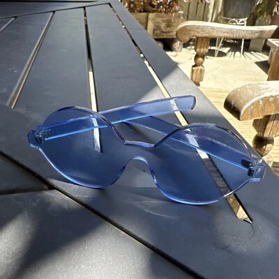 Gafas de sol sin montura de colección de los años 60 con paneles de ventana creadas por RIVIERA Blue Lucite ¡Raras! Foto 1 de 4