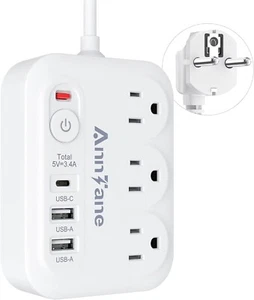 European Travel Plug Adapter US to UK Europe Power Strip for EU/UK/US with USB - Picture 1 of 7