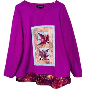 Suéter Rosa Art-to-Wear Acolchado a Mano Patchwork Hojas ÚNICO Para Mujer Talla 1X - Imagen 1 de 11