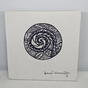 Handmade Signed Mandala Art Drawing Framed Canvas Mounted Artist 8x8 Wall Decor - Picture 1 of 2