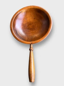 Vintage Munising Wooden Bowl with Long Handle 3 Footed Hand Carved Signed Smooth - Picture 1 of 11