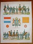 Netherlands, flags, army, uniforms, coat of arms.. lithograph..Larousse 1897