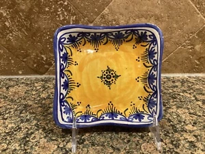 Hand Painted Ceramic Dish Made in Portugal 5” x5” orange and blue - Picture 1 of 3