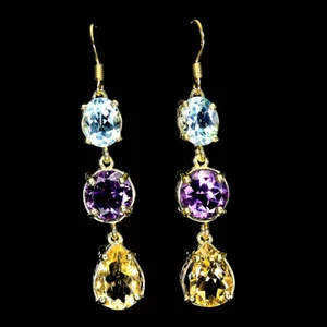 Valentín 925 Pendientes Plata Pera Citrino 12x8mm Azul Piedra Topacio Joyería - Imagen 1 de 13