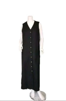 Vestido largo ORVIS cuello en V gris oscuro sin mangas 100 % lana con botones talla 8 (busto de 40") Foto 1 de 4