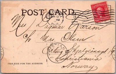 UNITED STATES 1907 POSTAL PICT PARK COLOR POSTCARD ADDR NORWAY CANC CHICAGO - Image 1 of 2