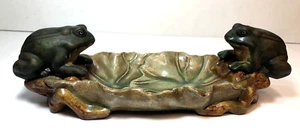 Vintage Trinket dish Ceramic Frogs Decor approx 13.5 x 5.5 Vtg 1970 - Picture 1 of 8