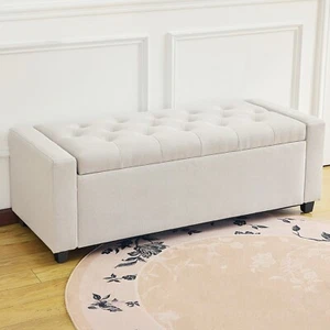 47.8" Tufted Ottoman Bench w/ Storage for Bedroom Entryway End of Bed Foot Stool - Picture 1 of 8