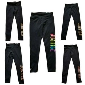 JUSTICE Girls Metallic or Glitter Logo Leggings Black SELECT SIZE & MODEL NEW - Picture 1 of 20