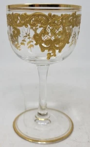 Bohemian Josefhinenhutte / Moser Crystal Raised Gold Wine Glass - Picture 1 of 8