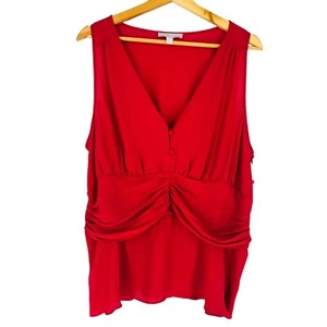 Chelsea 28 Dark Pink V-Neck Sleeveless Button Front Ruched Zip Peplum Blouse XXL - Picture 1 of 8