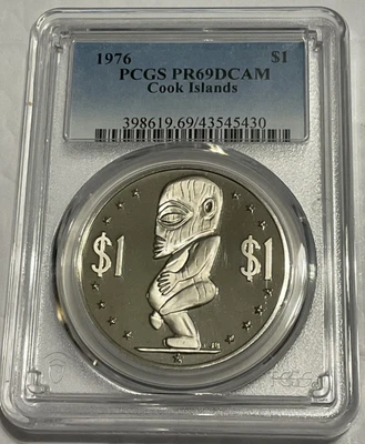 1976 Cook Islands Polynesian God Tangaroa Dong Dollar PCGS PR69 DCAM PCGS 4/0 - Image 1 of 3