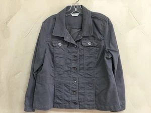 christopher and banks women's Size PL Petite Jacket Safari Gray Denim - Picture 1 of 6