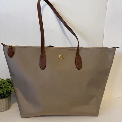 Ralph Lauren Tote Bag Keaton Nylon Leather Shoulder Bag Tan Beige Khaki Brown - Image 1 of 4