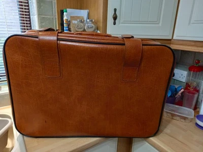 Vintage Tan Large Unisex Suitcase  - Image 1 of 4