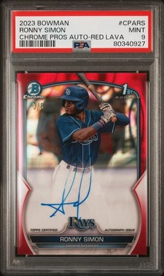 2023 Bowman Ronny Simon Chrome Red Lava 1st Auto /5 PSA 9 Pop 4 - Image 1 of 2