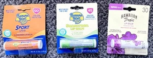 3 CONFEZIONI Balsamo Labbra Banana Boat - SPORT 50 SPF e Protezione Solare 45 SPF Hawaiian Tropic 30 - Foto 1 di 6
