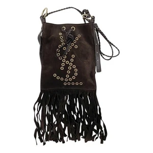 SAINT LAURENT Anita Fringe Brown Suede Crossbody Bag - Picture 1 of 19