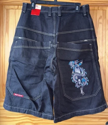 Pantalones Cortos De Colección JNCO Jeans Azul Dragón Chino 32 Bordados Negros Denim Para Hombres Foto 1 de 4