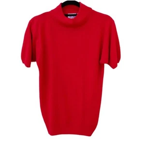 Roter Damenpullover Größe Small kurze Ärmel Stehkragen hellbraun Eichelhäher - Bild 1 von 4