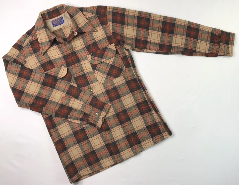 Vintage 50s 60s Pendleton Wool Loop Collar Board Shirt Plaid Flannel USA Men’s S - Image 1 of 4
