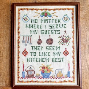 Vtg Framed Friendship Folk Art Cross Stitch Sampler Completed Guest Like Kitchen - Picture 1 of 7