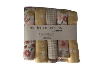 Modern Moments by Gerber Baby & Toddler Girl Flannel Blankets, 5-Pack