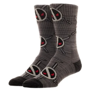 Deadpool Men's Crew Socks 1 Pair Marvel Comics Gray Grey Black XForce Sword Logo - Picture 1 of 6